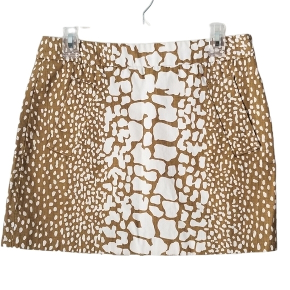 J. Crew Dresses & Skirts - J. Crew Y2K Gold/White Python Print Mini Skirt Size 6 100% Cotton